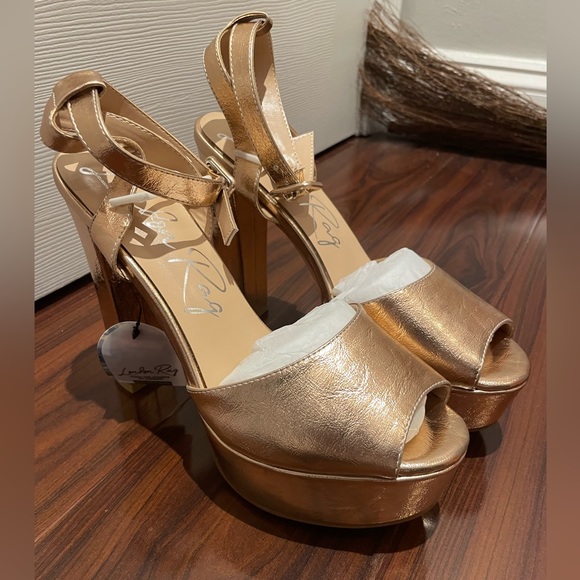 London Rag Rager Rose Gold Peep-Toe High Platform Block Sandals Size 9 - Picture 4 of 12